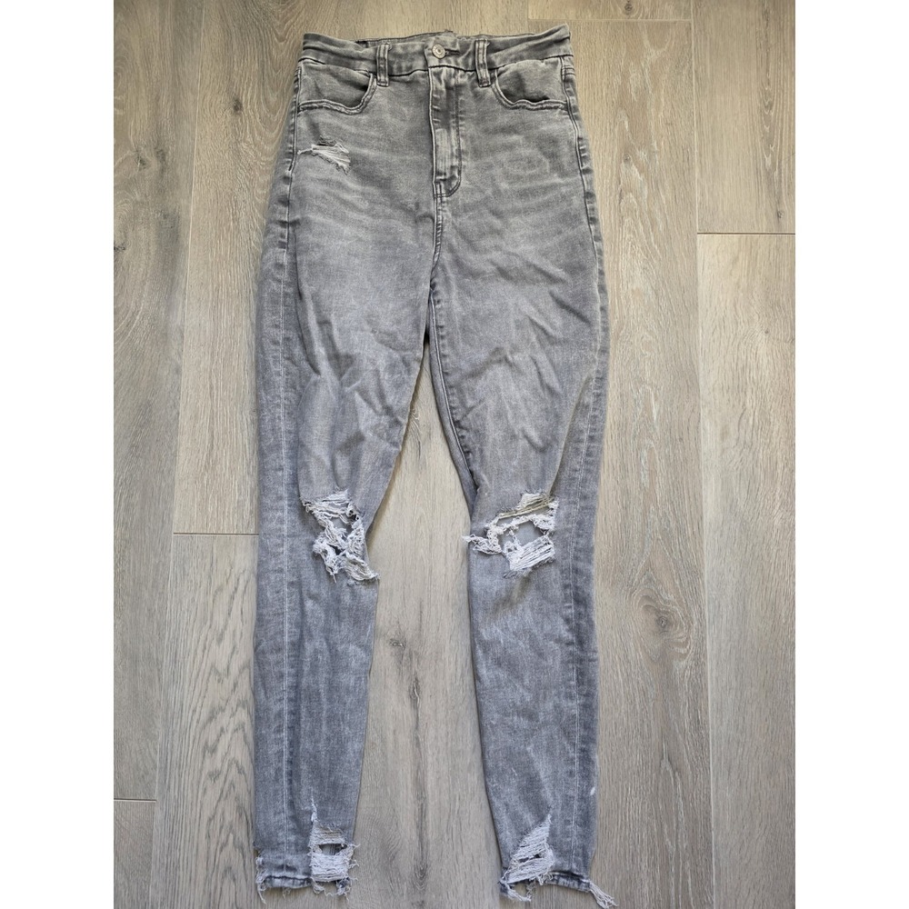 American Eagle Womens Size 4 Curvy Highest Rise Gray Jegging Denim Jean Grunge